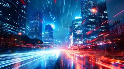 Wall Mural - modern city night background,with night trail