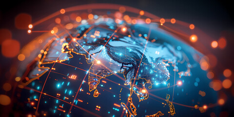 Wall Mural - digital world globe centered on south east asia, concept of global network and connectivity on earth