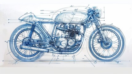 detailed blueprint drawing of classic caf racer motorcycle