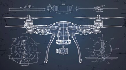 Wall Mural - Blueprint of a Flying Device