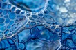 Close up texture of bubbles in shades of blue, resembling a microscopic view.