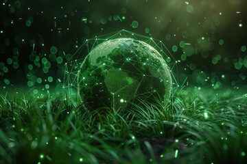 Wall Mural - environment concept. a green globe with connected dots.