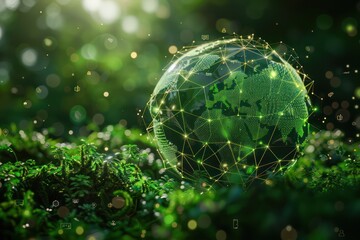 Wall Mural - environment concept. a green globe with connected dots.