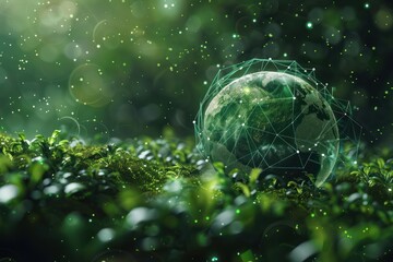 Wall Mural - environment concept. a green globe with connected dots.