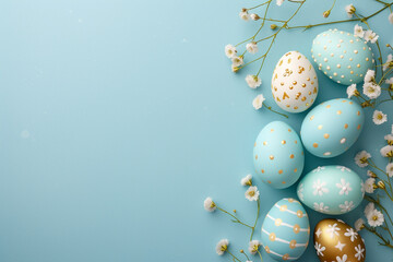 Wall Mural - Decorated eggs on a light blue background