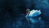 Fototapeta Uliczki - One swan in blue water.
