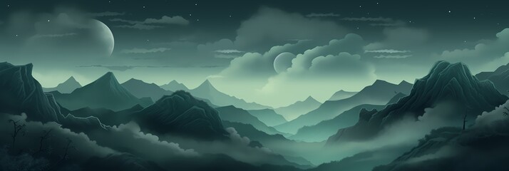 Wall Mural - Mountain Landscape Panorama Concept Drawing Background image HD Print 15232x5120 pixels. Neo Game Art V8 15