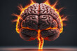 Illustration of a front view of brain on fire, disease concept like Parkinson, Alzheimer, dementia or multiple sclerosis