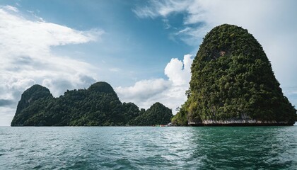 tropical islands on a bright sunny day, view from boat