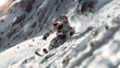 un astronaute en ski descend une pente sur la lune ou une comète