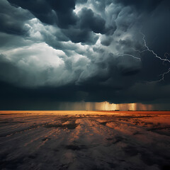 Sticker - A dramatic thunderstorm over an open field 