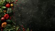 Assorted Fruits and Vegetables on Black Background