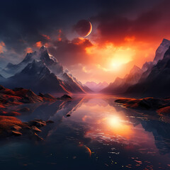 Poster - A serene sunset over a mountain range 