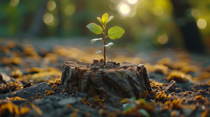 Sticker - Renewal: Young Tree Emerging from Old Tree Stump