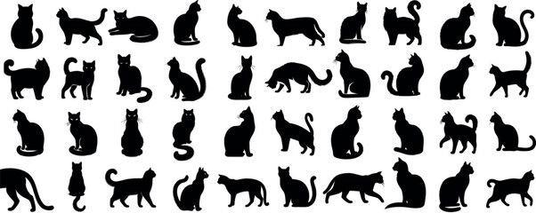 Wall Mural - silhouettes de chat, diverses poses, parfaites pour la conception de logos, mascotte de marque, cont