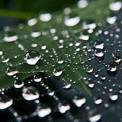 Sticker - Macro shot of water droplets on a spiders web. 