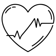 Heart beat with Wave graph pulse. Medicine concept. Continuous single black Lines drawing of doodle hand drawn Heart cardiogram icon Symbol in linear style Vector