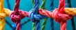 Diverse network rope connecting in teamwork, symbolizing strength, unity, and collaboration in a corporate or team setting