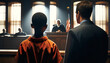Young boy standing with his attorney inside a juvenile court