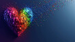 enchanting 3D heart, adorned with sparkling glitter reminiscent of the pride flag's colorful spectrum