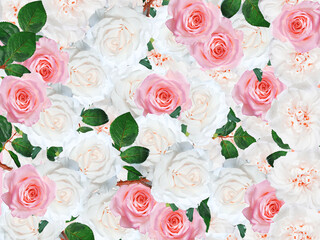 Wall Mural - Spring  flower background. Best for wedding design. Feminine pattern with fresh roses and green leaves.	