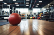 © Creative - Close up of a fitness ball on a wooden floor in a gym