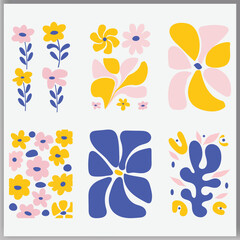 Wall Mural - floral doodle background vector set. flower and leaves abstract shape doodle art design for print, w