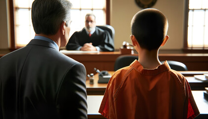 young boy standing with his attorney inside a juvenile courta juvenile defense attorney specializes 