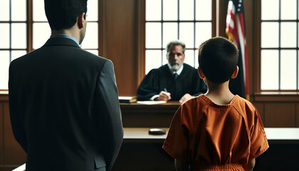 young boy standing with his attorney inside a juvenile courta juvenile defense attorney specializes 