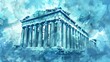 Ancient Parthenon in Abstract Blue Shards Wallpaper Background