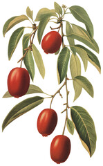 Wall Mural - Jujube isolated on transparent background, old botanical illustration
