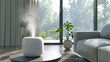 air humidifier on the table in a modern bright living room with large panoramic windows