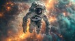 Amidst a dazzling expanse of stars and nebulas, a brave astronaut in a sleek pressure suit braves the unknown depths of space in this dynamic digital compositing shot