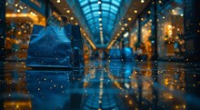 A Lone Bag On The Wet Pavement, Bathed In The Glowing Reflections Of Majorelle Blue Lights, Tells The Story Of A Bustling City's Night Filled With Rain And Mystery