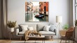 modern living room interior with painting on wall. 3d rendering illustration