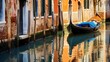 Gondola on canal in Venice, Italy. Panoramic image