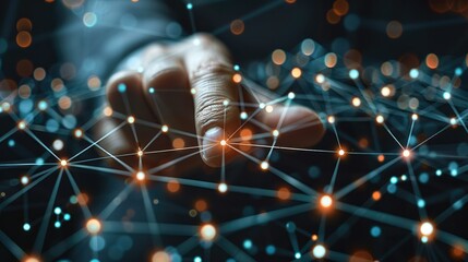 Poster - Idea, business, development, imagination, inspiration, intelligence, Businessman pointing line dot graph corporate future growth plan. closeup. Generative AI.