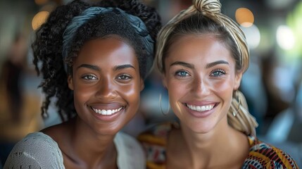 Poster - Business women of different ethnicities working together in a happy office