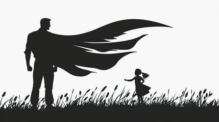 Wall Mural - black and white silhouette of super dad or father and child, fathers day special