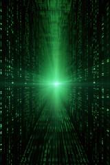 Wall Mural - Abstract green binary matrix code background.