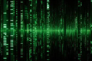 Abstract green binary matrix code background.