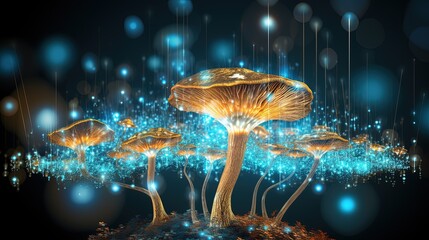 Wall Mural - abstract background with a growing digital mushroom. machine learning and big data array visual conc