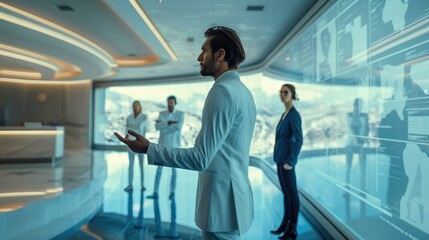 Leinwandbilder - A consultant leading a strategy workshop in a futuristic office. Generative AI.