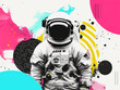 astronaut,quirky, minimalist collage with bright colours and black and white elements, for the concept of finding your purpose --ar 4:3 --v 6 Job ID: 485f4986-99fb-427f-9f51-79f38cf0282c