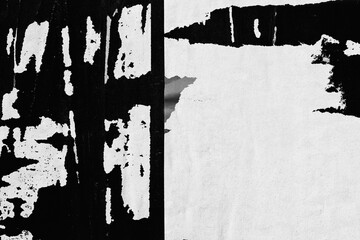 Canvas Print - Old ripped torn black and white posters textures backgrounds grunge creased crumpled paper vintage collage placards empty space text	