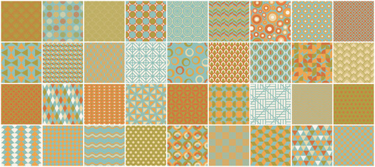 Collection of vector seamless colorful patterns - vintage design. Trendy retro backgrounds, fashion style 60 - 70s. Simple unusual creative prints