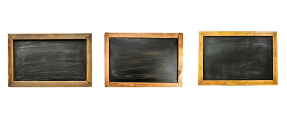 Blank blackboard in wooden frame isolated on transparent background