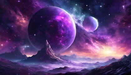 purple planets and space nebula galaxy background