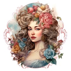 Wall Mural - Baroque Vintage Lady Watercolor Clipart Richness of Vintage Aesthetics