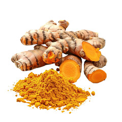 Turmeric with powder isolated on transparent background generated by ai